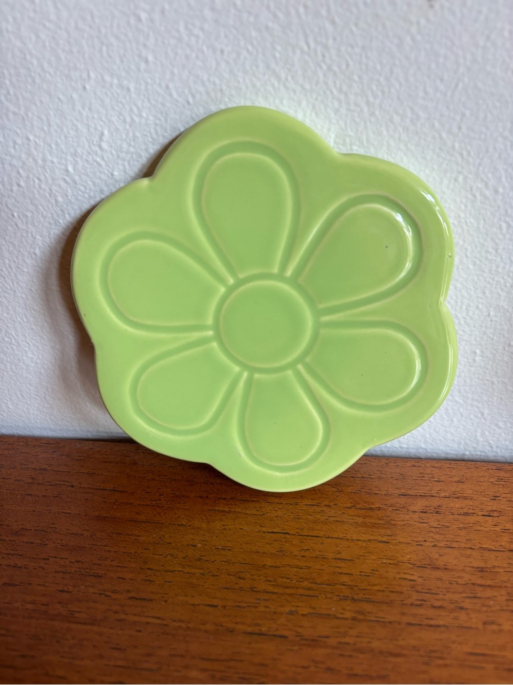 Mid century vintage Italian green flower crazy daisy kitchen trivet hot pad dish